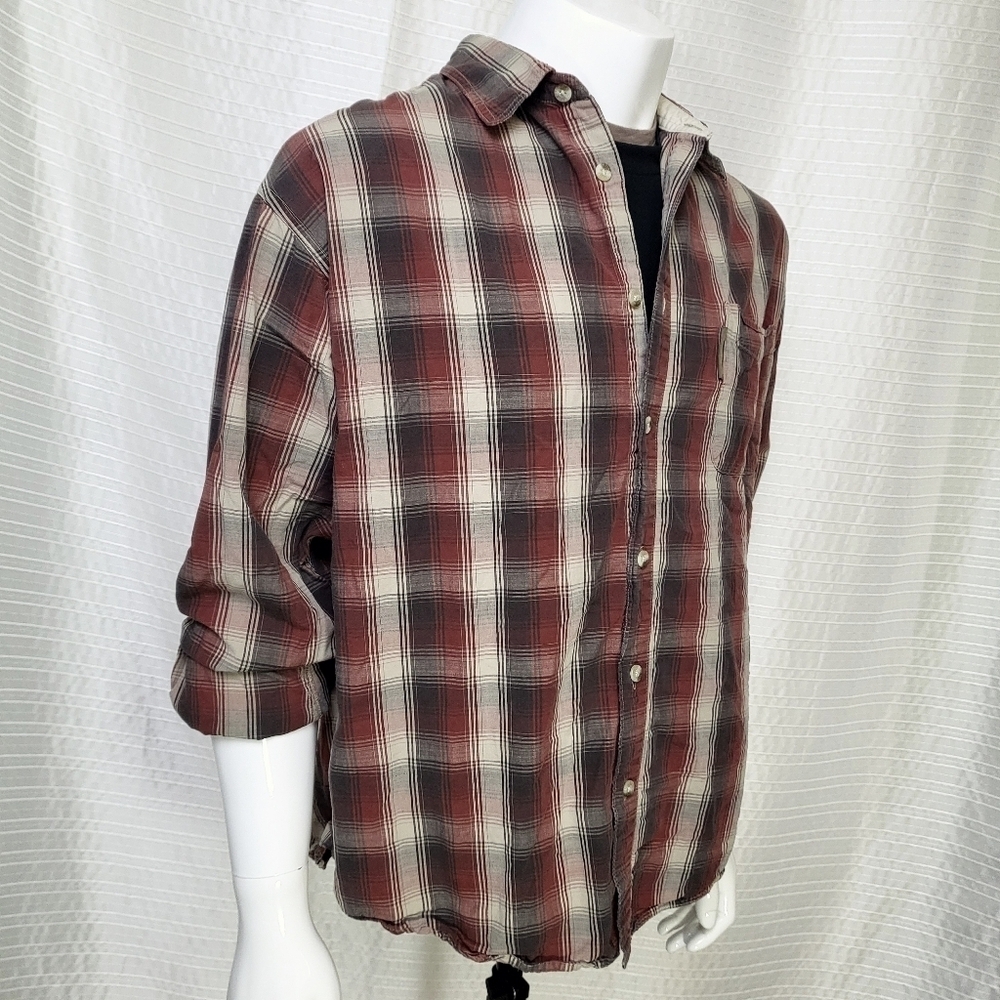Columbia Rugged Button Down Shirt Mid-Weight Outdoor Tan Rust Plaid Men's XL